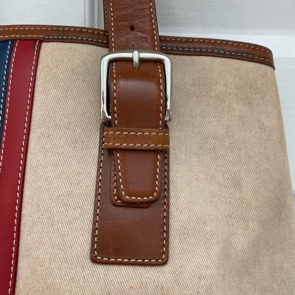 Coach Beige Tote with Red and Navy Varsity Stripe - Picture 7 of 13